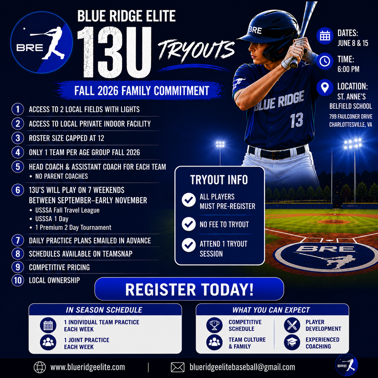 Fall 26 BRE 13U Tryout Facebook Post